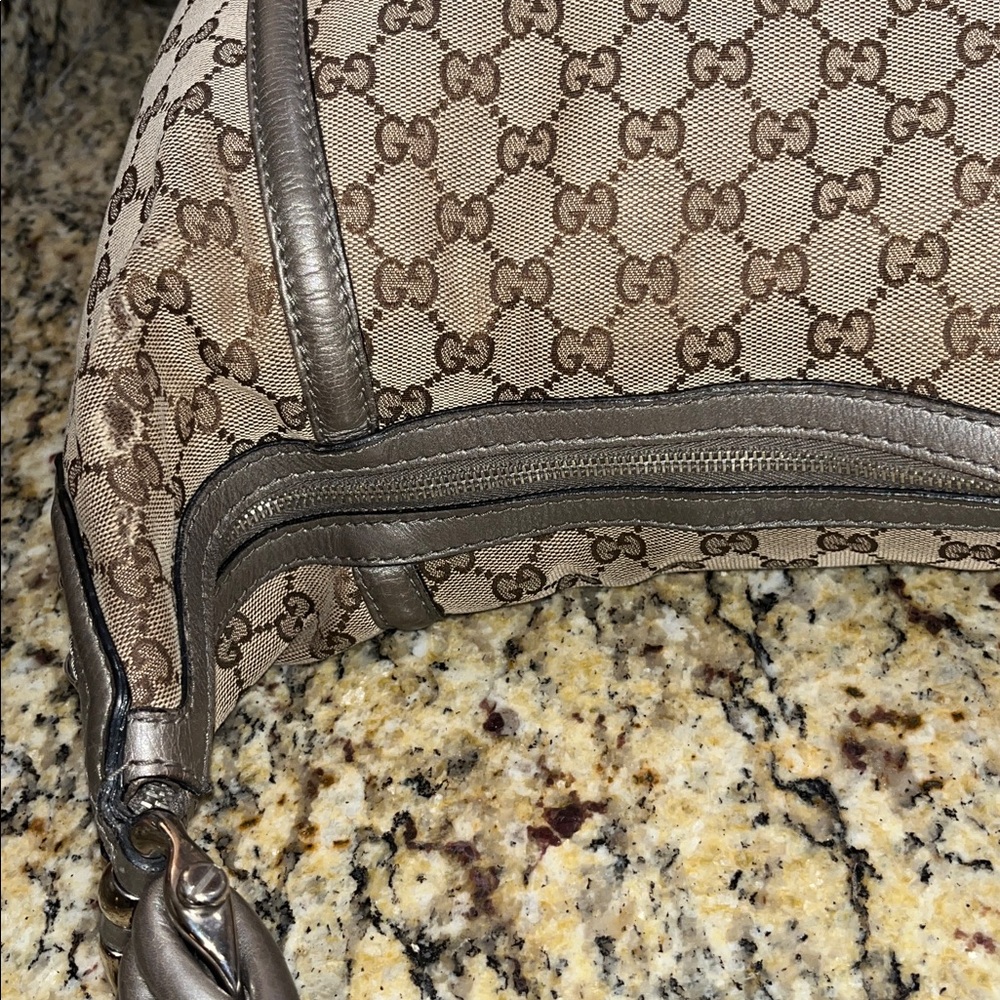 EUC Authentic Gucci GG Beige/Gray Canvas Techno Horsebit Hobo Handbag 11X16 - Picture 8 of 10